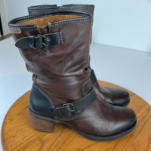 Pikolinos Brown Leather Moto Strap Heeled Boots Women’s Size 6 - Picture 13 of 13